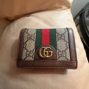 Gucci GG Monogram Wallet with Brown and Green Accents